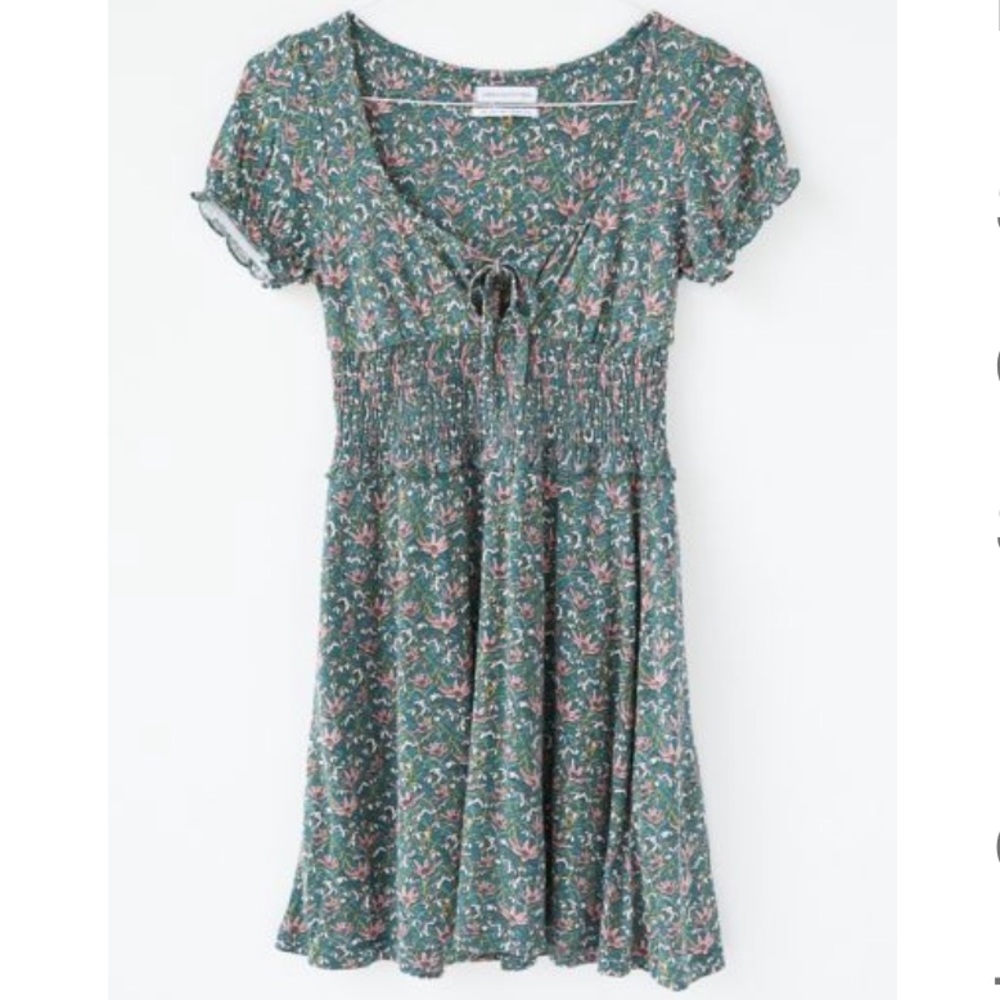 Urban Outfitters Green Mini Floral Short Sleeve Dress